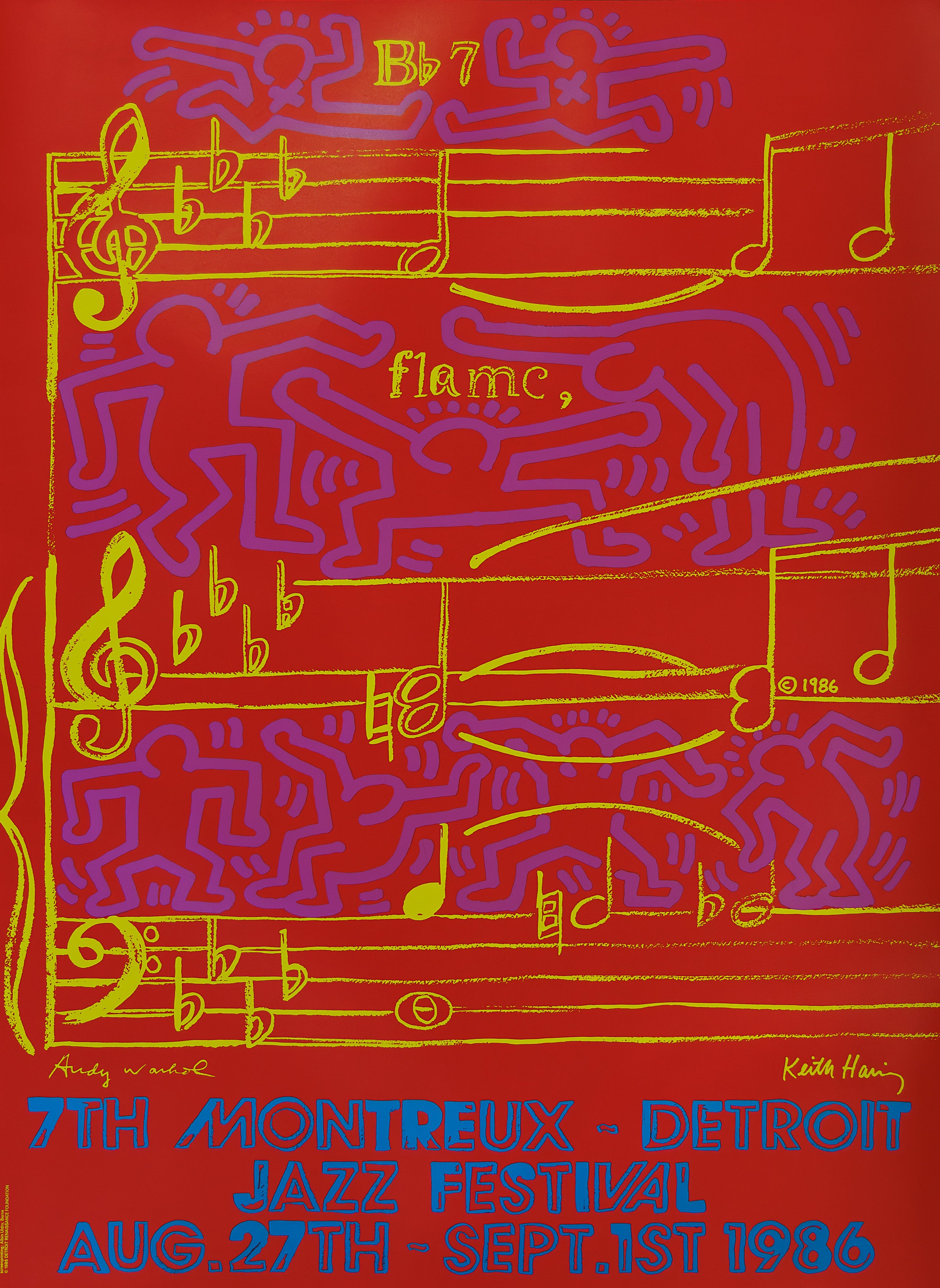 Celebrating seven years of the Montreux Detroit Jazz Festival.  Pierre Keller came up with the goods by bringing together Keith Haring and Andy Warhol for the first collaboration between the two New York icons.